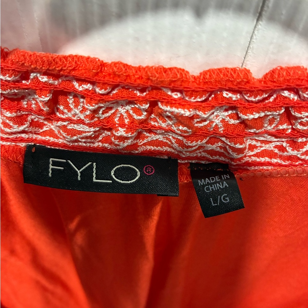 FYLO Orange Embroidered Women's Top - Picture 7 of 9